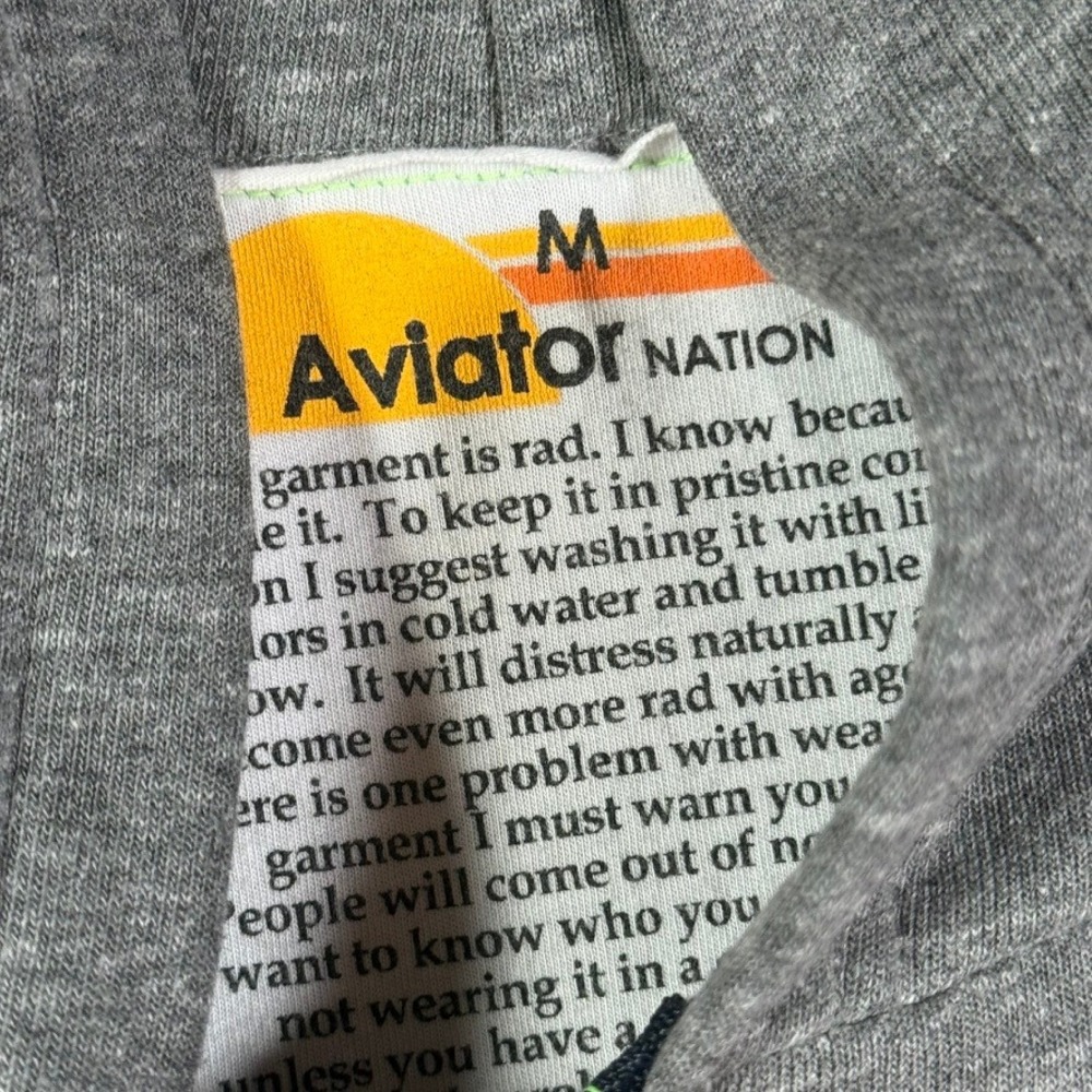 Aviator Nation Mens 5-Stripe Zip Up Hoodie Heather Grey Rainbow Size M NWOT - Picture 5 of 8